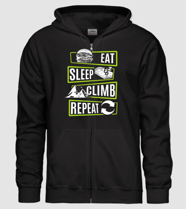Eat sleep climb repeat model negru pe tricou