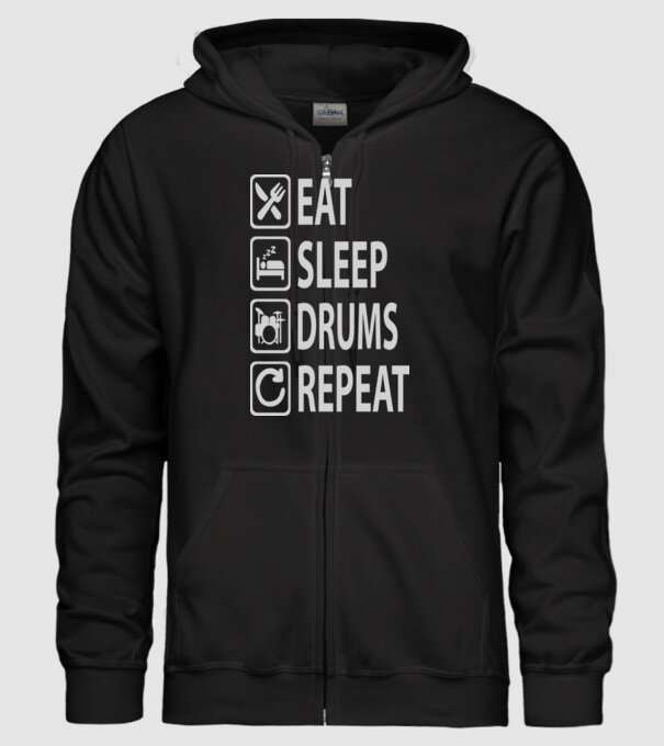 Eat Sleep Drum Repeat model negru pe tricou