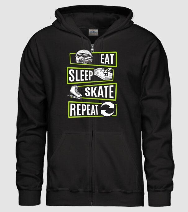 Eat sleep repeat patinaj V2 model negru pe tricou