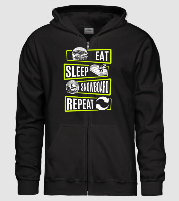 Eat sleep SNOWBOARD repeat V2 model negru pe tricou