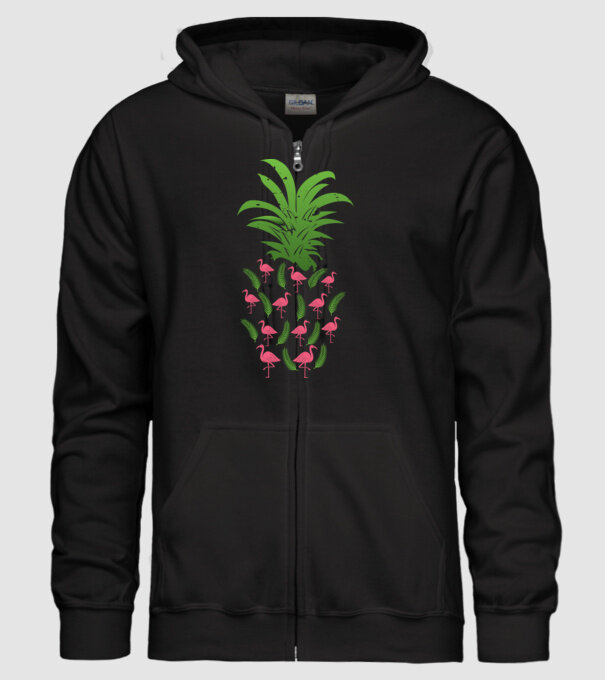 Flamingo ananas model negru pe tricou