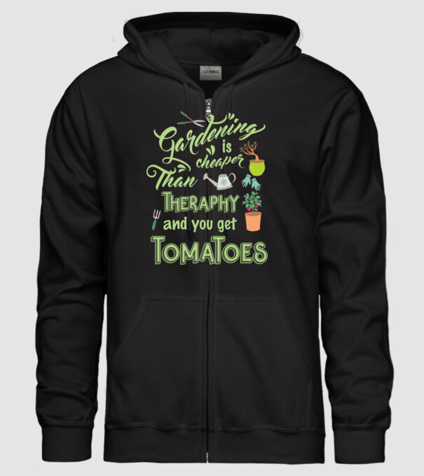 Gardening is cheaper than theraphy model negru pe tricou