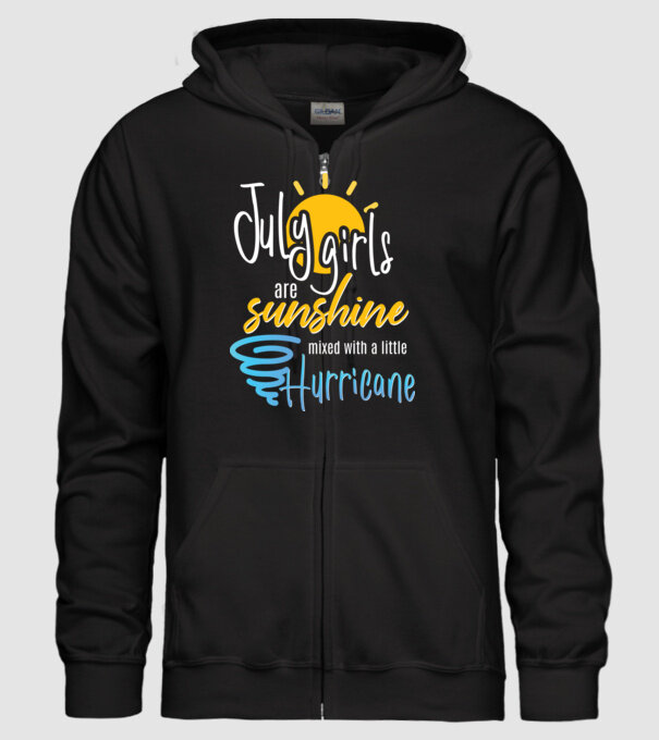 July Girls are Sunshine mixed with a little Hurricane model negru pe tricou