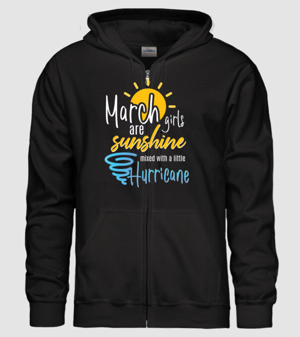 March Girls are Sunshine mixed with a little Hurricane model negru pe tricou