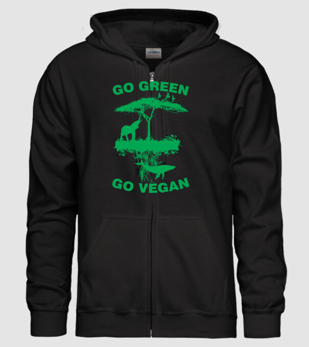 go green go vegan model negru pe tricou