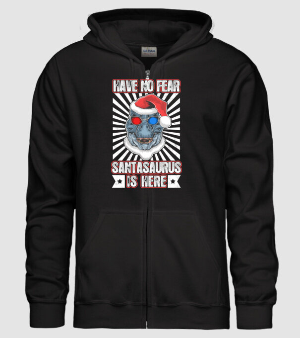 Have no fear Santasaurus is here model negru pe tricou