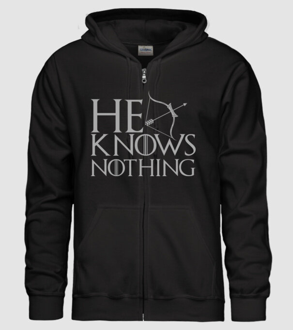 Cuplu He knows nothing model negru pe tricou
