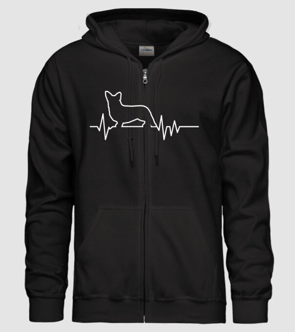 Heartbeat line Corgie model negru pe tricou