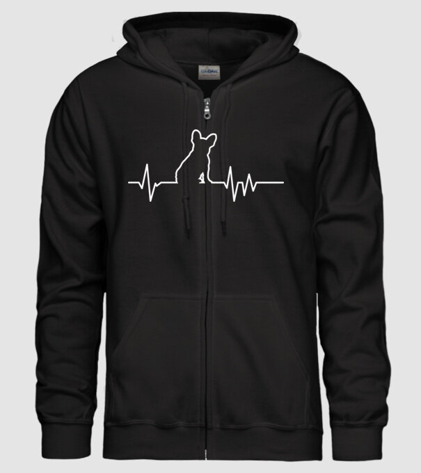 Heartbeat line Francia Bulldog model negru pe tricou