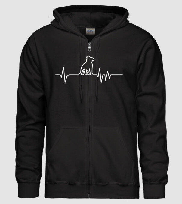 Heartbeat line Staffordshire Terrier model negru pe tricou