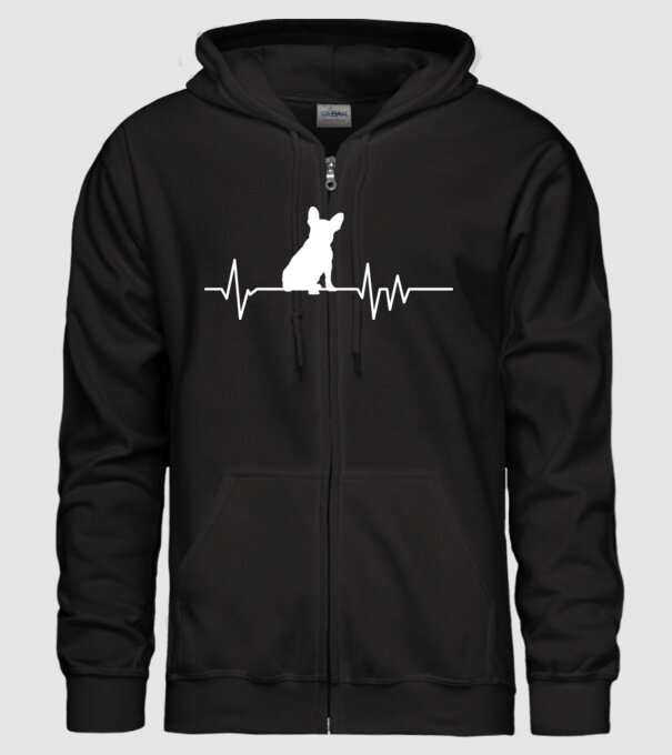 Heartbeat siluetă Bulldog francez model negru pe tricou