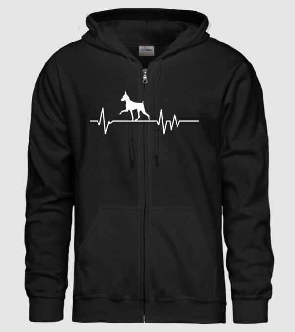 Heartbeat silueta Pinscher model negru pe tricou