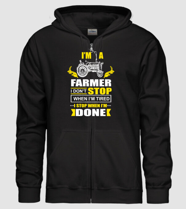 'I''m a farmer, i don''t stop when i''m tired' model negru pe tricou