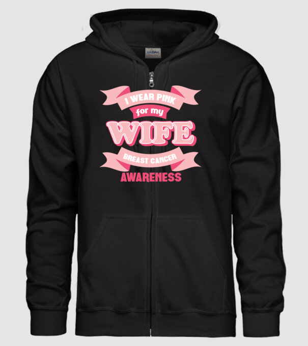 I wear pink for my wife model negru pe tricou