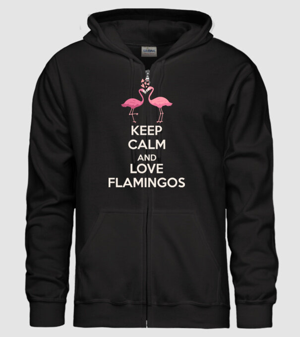 KEEP CALM and love flamingos light model negru pe tricou