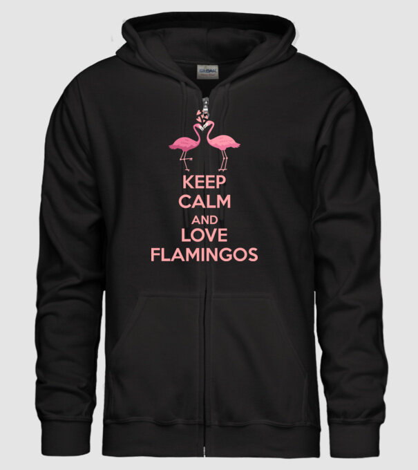KEEP CALM and love flamingos pink model negru pe tricou