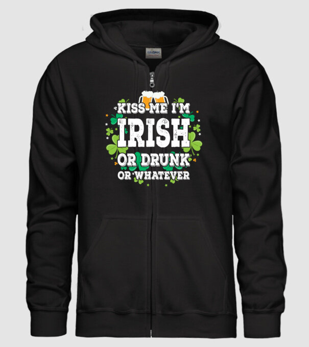 'Kiss me I''m Irish or Drunk' model negru pe tricou