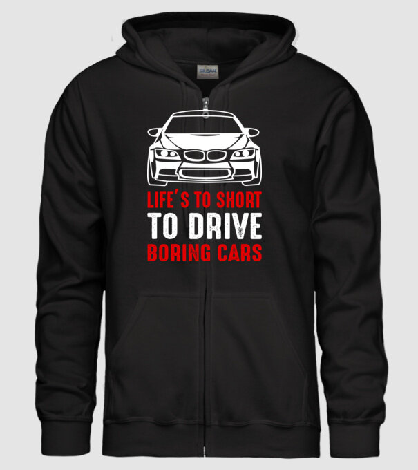 Life is too short to drive boring cars model negru pe tricou