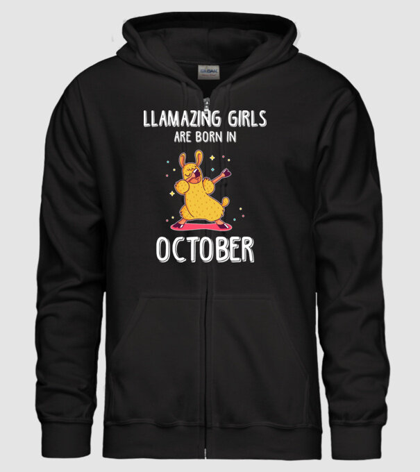 Llamazing girls are born in october model negru pe tricou