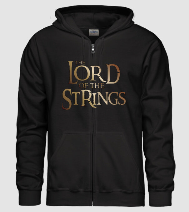 Lord of the Strings model negru pe tricou