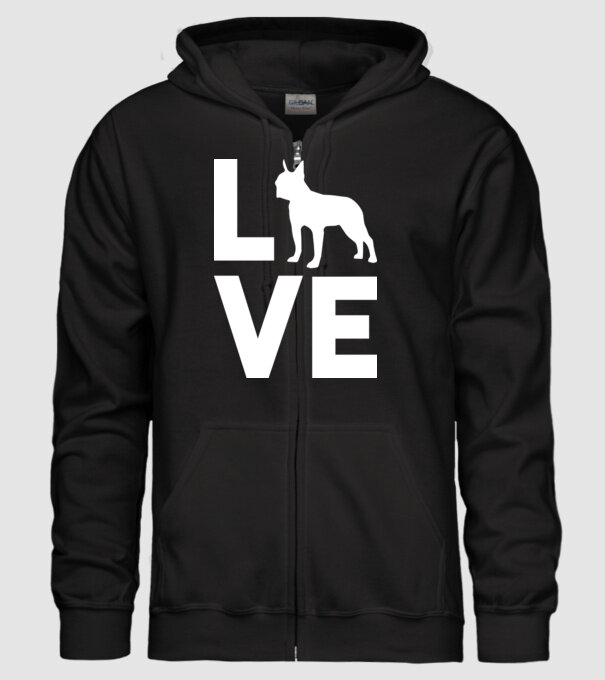 LOVE Boston Terrier model negru pe tricou
