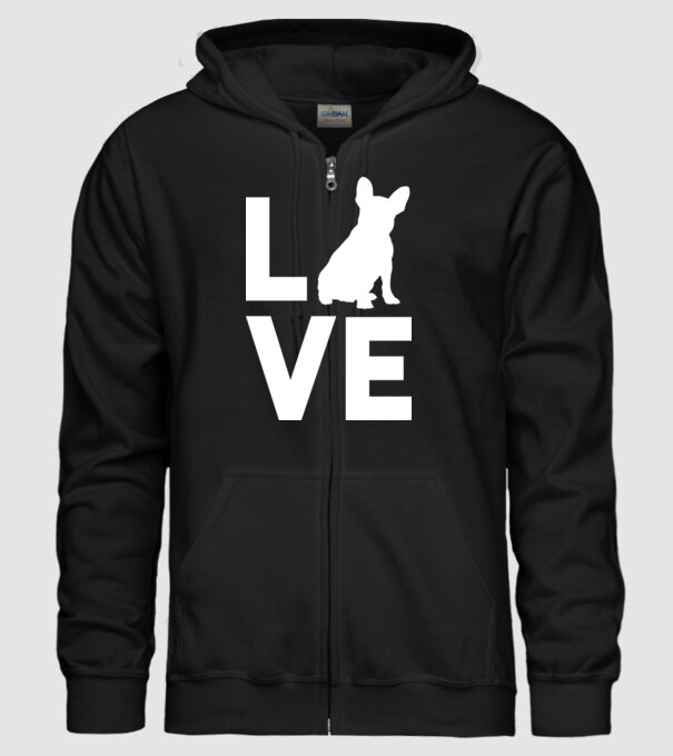 LOVE Bulldog francez model negru pe tricou