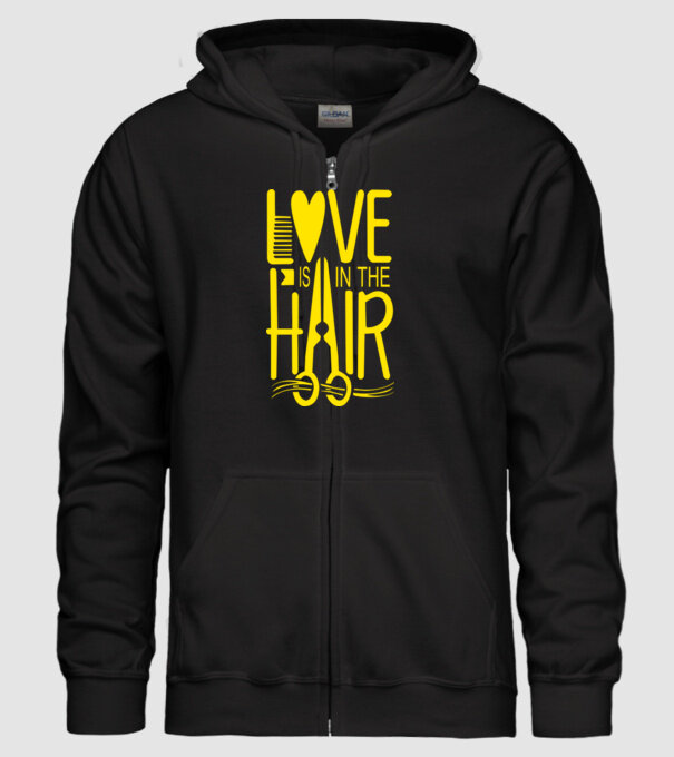 Love is in the hair model negru pe tricou