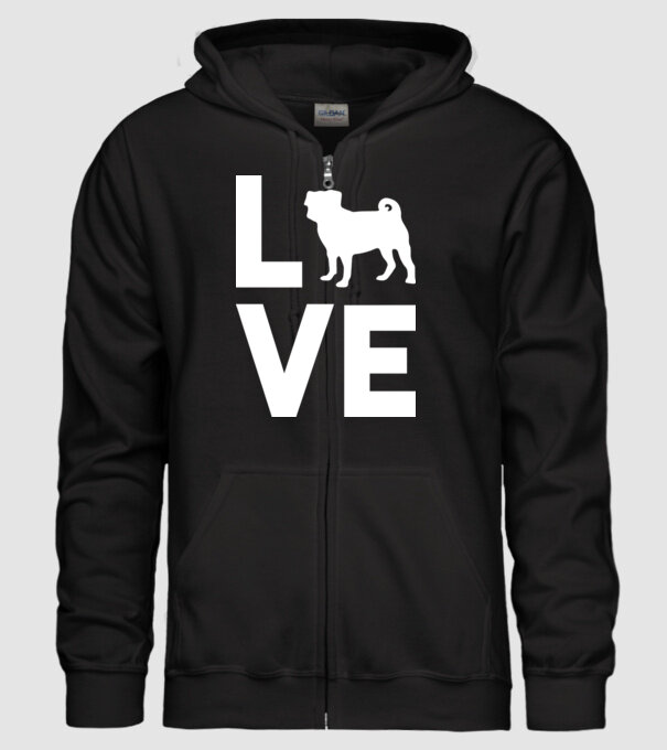 LOVE Mops model negru pe tricou