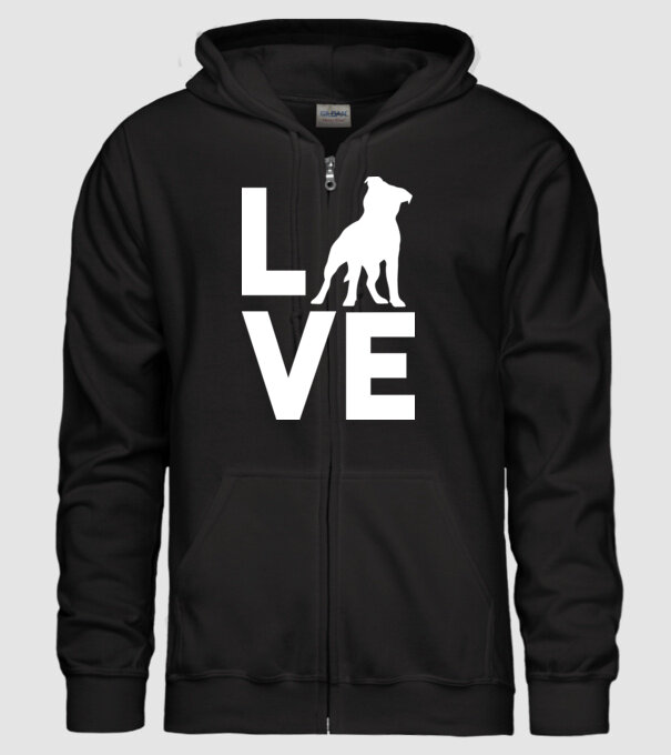 LOVE Staffordshire Terrier model negru pe tricou