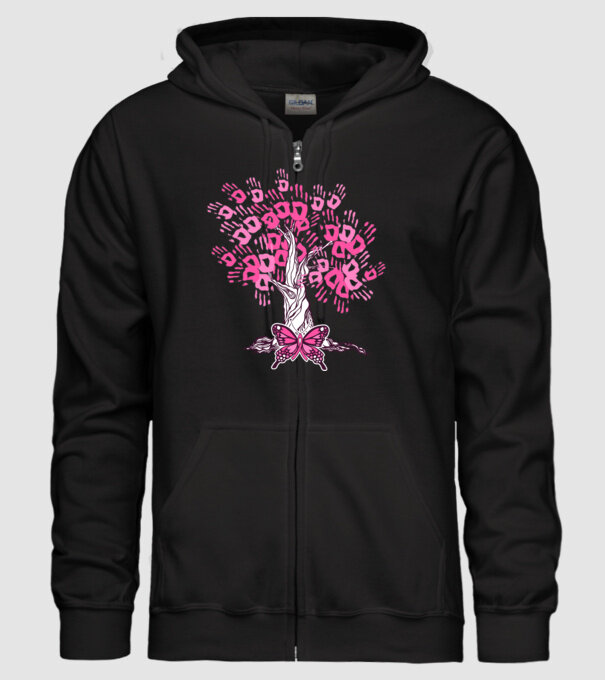 Copac cu fluture lupta împotriva cancerului de sân model negru pe tricou