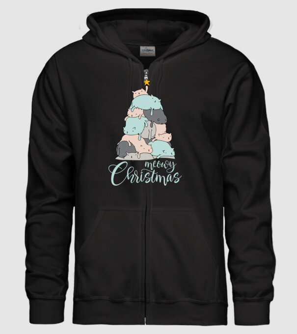 Meowy Christmas model negru pe tricou