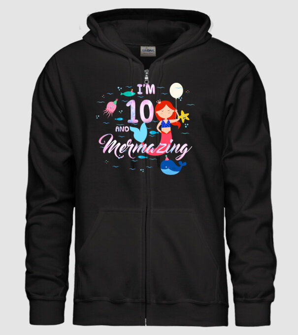 Mermazing Birthday 10 model negru pe tricou