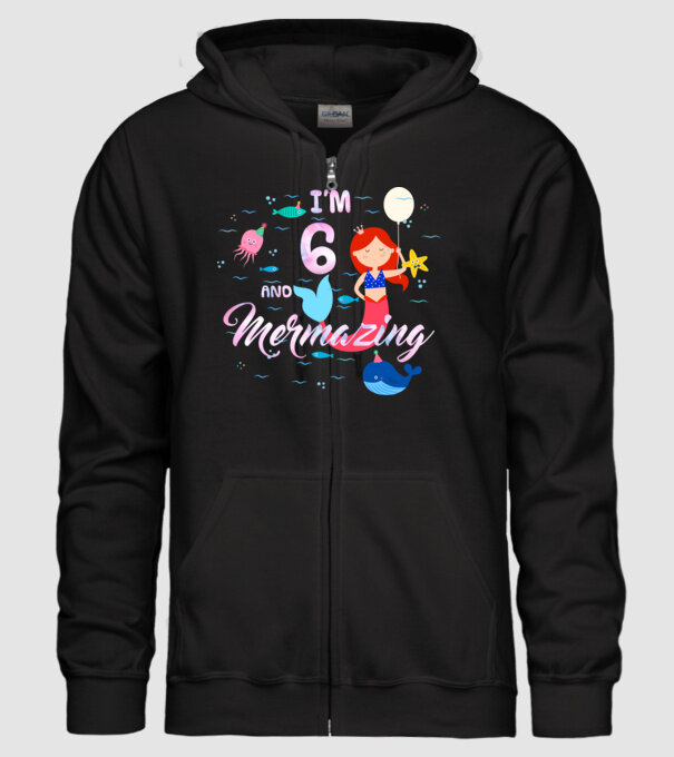 Mermazing Birthday 6 model negru pe tricou