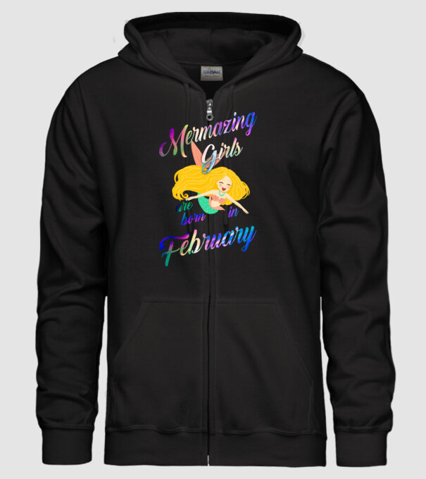 Mermazing girls are born february model negru pe tricou