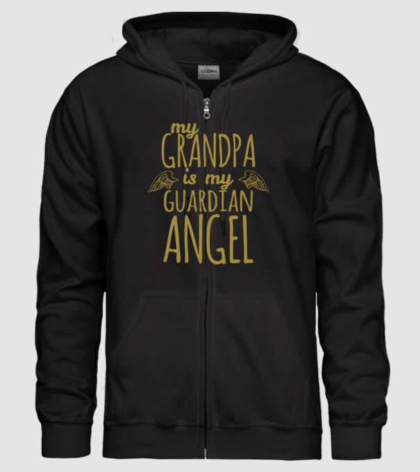 My grandpa is my guardian angel model negru pe tricou