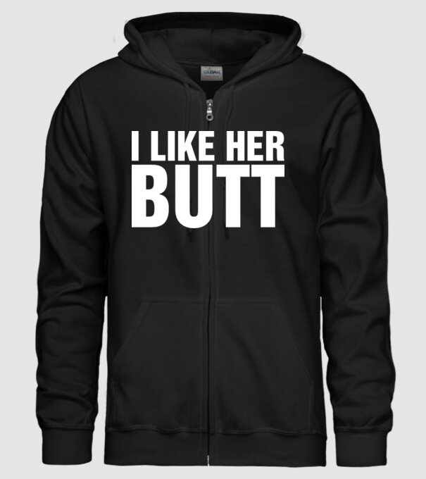 Motiv cuplu I like her butt model negru pe tricou