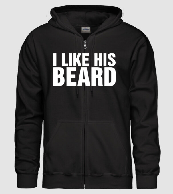 Motiv cuplu I like his beard model negru pe tricou