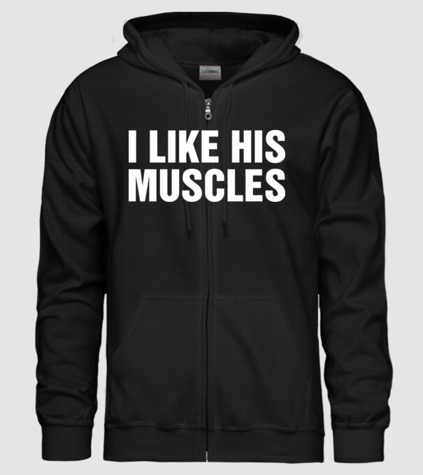 Motiv cuplu I like his muscles model negru pe tricou