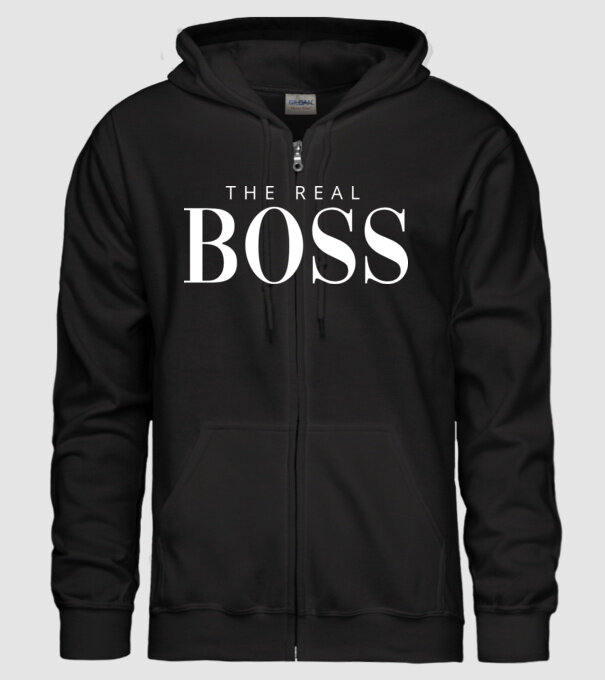 Motiv cuplu The REAL Boss model negru pe tricou