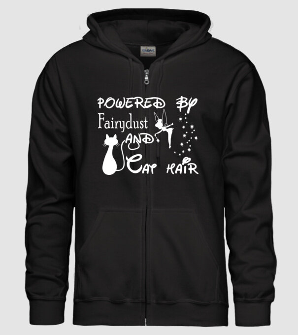 Powered by fairydust and cat hair model negru pe tricou