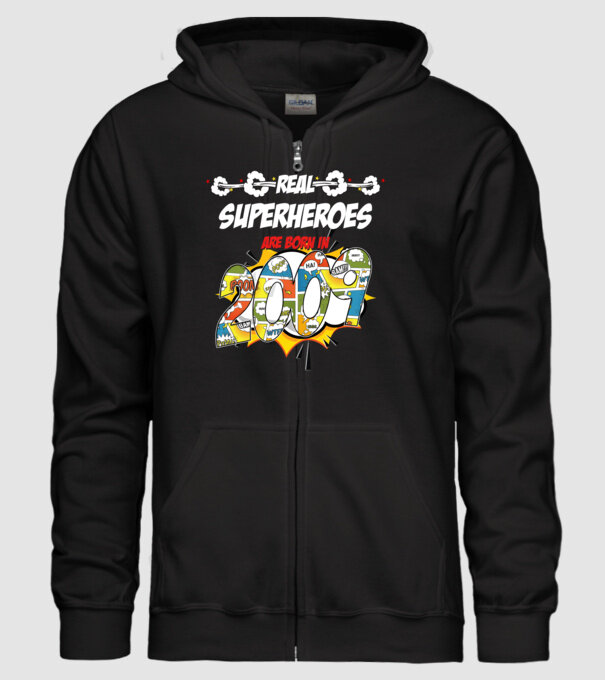 real superheroes are born in 2009 model negru pe tricou