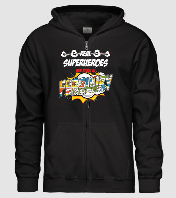 real superheroes are born in february model negru pe tricou