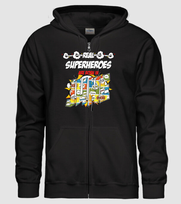 real superheroes are born in june model negru pe tricou