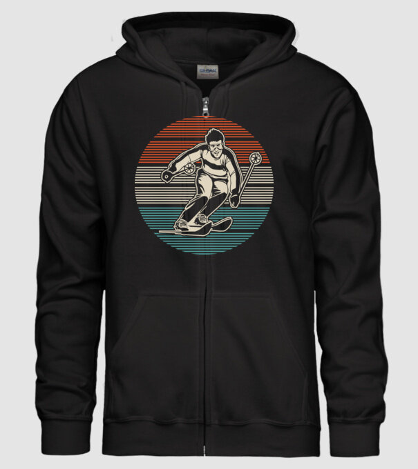 Retro circle ski model negru pe tricou