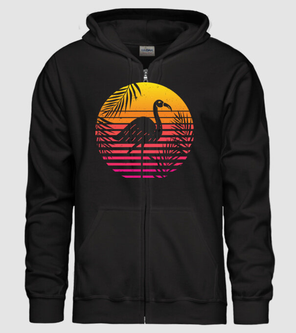 Retro flamingo sunset model negru pe tricou