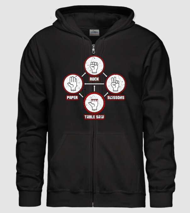 Rock Paper Scissors TABLE SAW model negru pe tricou