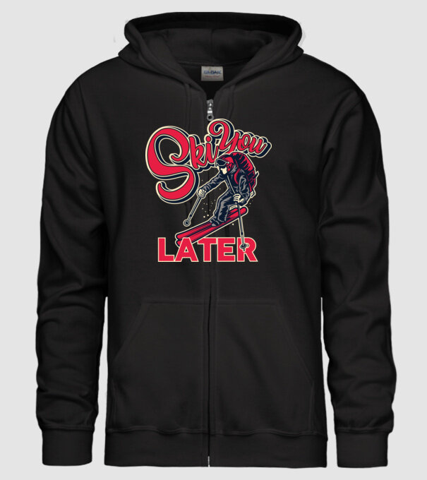 Ski you later model negru pe tricou