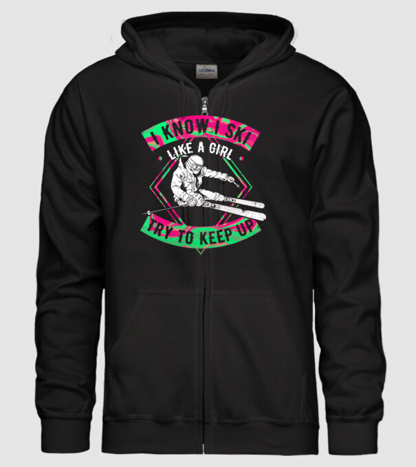 Skiing like a girl model negru pe tricou