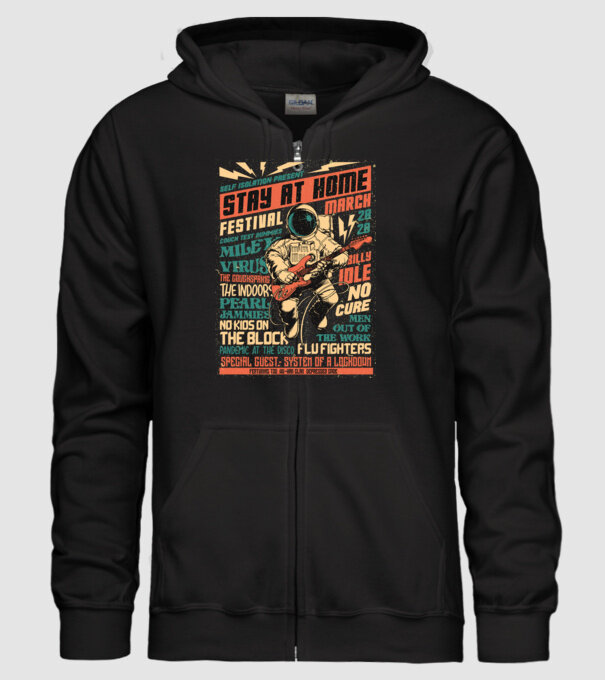 Stay at home festival model negru pe tricou