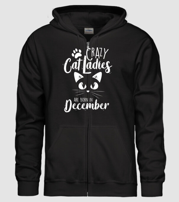 Crazy Cat Ladies are born in December model negru pe tricou